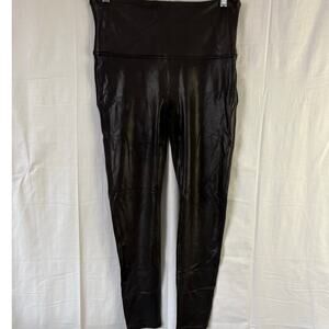 SPANX Faux Leather Leggings Women's XL Petite Black Slimming Shaping